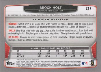 2013 Bowman - Hometown #217 Brock Holt Back