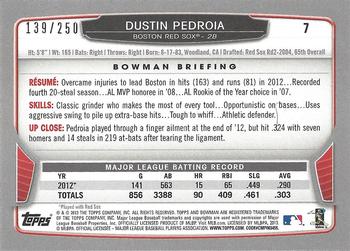 2013 Bowman - Orange #7 Dustin Pedroia Back
