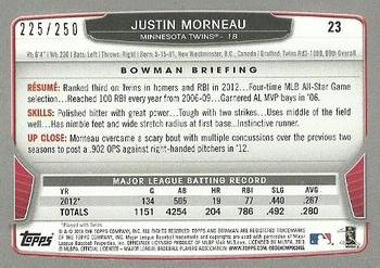 2013 Bowman - Orange #23 Justin Morneau Back