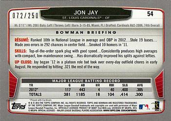 2013 Bowman - Orange #54 Jon Jay Back