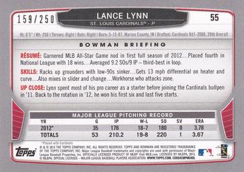 2013 Bowman - Orange #55 Lance Lynn Back