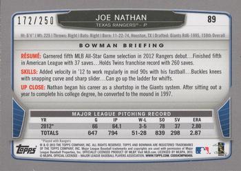 2013 Bowman - Orange #89 Joe Nathan Back