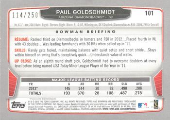2013 Bowman - Orange #101 Paul Goldschmidt Back