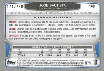 2013 Bowman - Orange #140 Jose Bautista Back