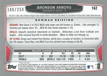 2013 Bowman - Orange #162 Bronson Arroyo Back