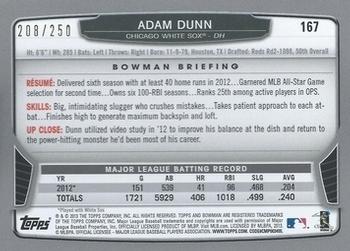 2013 Bowman - Orange #167 Adam Dunn Back