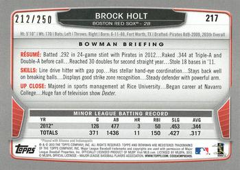 2013 Bowman - Orange #217 Brock Holt Back