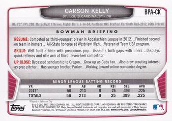 2013 Bowman - Prospect Autographs #BPA-CK Carson Kelly Back