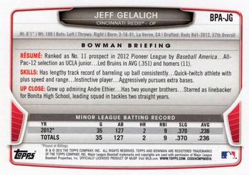 2013 Bowman - Prospect Autographs #BPA-JG Jeff Gelalich Back