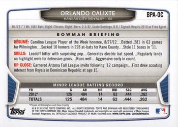 2013 Bowman - Prospect Autographs #BPA-OC Orlando Calixte Back