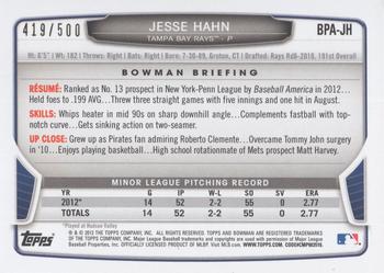 2013 Bowman - Prospect Autographs Blue #BPA-JH Jesse Hahn Back