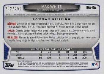2013 Bowman - Prospect Autographs Orange #BPA-MW Max White Back