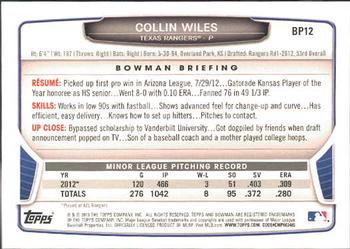 2013 Bowman - Prospects #BP12 Collin Wiles Back