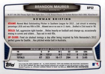 2013 Bowman - Prospects #BP22 Brandon Maurer Back