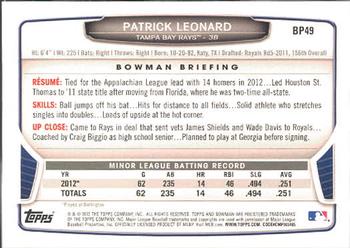 2013 Bowman - Prospects #BP49 Patrick Leonard Back