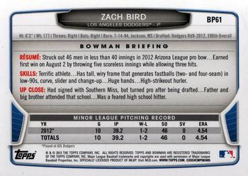 2013 Bowman - Prospects #BP61 Zach Bird Back