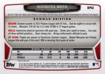 2013 Bowman - Prospects #BP62 Socrates Brito Back