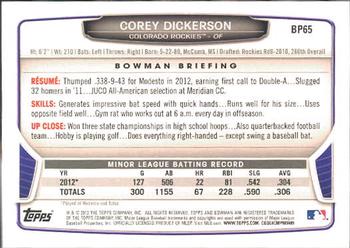 2013 Bowman - Prospects #BP65 Corey Dickerson Back