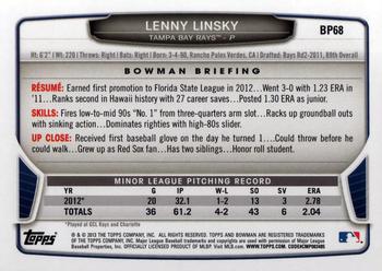 2013 Bowman - Prospects #BP68 Lenny Linsky Back