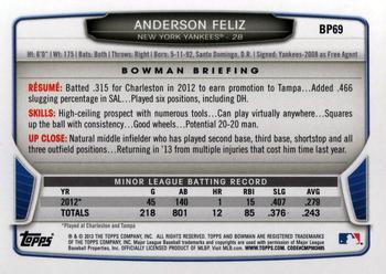 2013 Bowman - Prospects #BP69 Anderson Feliz Back