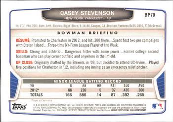 2013 Bowman - Prospects #BP70 Casey Stevenson Back
