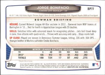 2013 Bowman - Prospects #BP77 Jorge Bonifacio Back