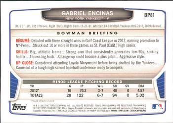 2013 Bowman - Prospects #BP81 Gabriel Encinas Back