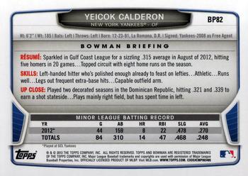 2013 Bowman - Prospects #BP82 Yeicok Calderon Back
