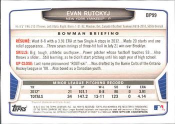 2013 Bowman - Prospects #BP99 Evan Rutckyj Back