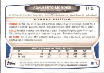 2013 Bowman - Prospects #BP103 Adalberto Mondesi Back