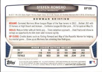 2013 Bowman - Prospects #BP106 Stefen Romero Back