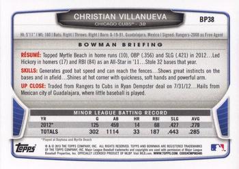 2013 Bowman - Prospects #BP38 Christian Villanueva Back