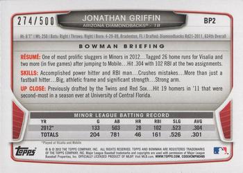 2013 Bowman - Prospects Blue #BP2 Jonathan Griffin Back