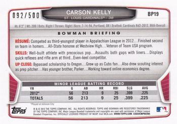 2013 Bowman - Prospects Blue #BP19 Carson Kelly Back