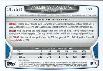 2013 Bowman - Prospects Blue #BP21 Arismendy Alcantara Back