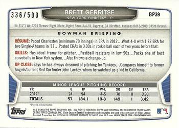 2013 Bowman - Prospects Blue #BP39 Brett Gerritse Back