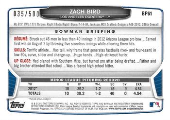 2013 Bowman - Prospects Blue #BP61 Zach Bird Back