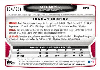 2013 Bowman - Prospects Blue #BP80 Alex Meyer Back