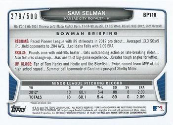 2013 Bowman - Prospects Blue #BP110 Sam Selman Back