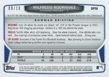 2013 Bowman - Prospects Purple Ice #BP58 Wilfredo Rodriguez Back