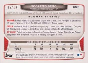 2013 Bowman - Prospects Purple Ice #BP62 Socrates Brito Back