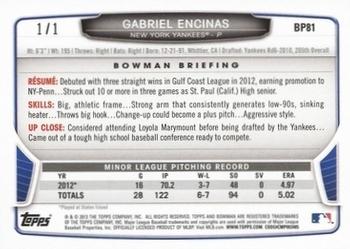 2013 Bowman - Prospects Red #BP81 Gabriel Encinas Back