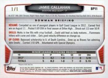 2013 Bowman - Prospects White Ice #BP11 Jamie Callahan Back