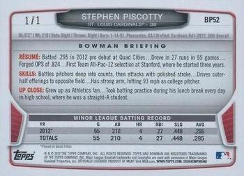 2013 Bowman - Prospects White Ice #BP52 Stephen Piscotty Back