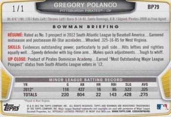 2013 Bowman - Prospects White Ice #BP79 Gregory Polanco Back