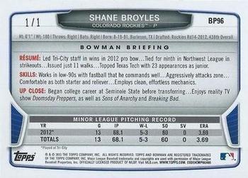 2013 Bowman - Prospects White Ice #BP96 Shane Broyles Back