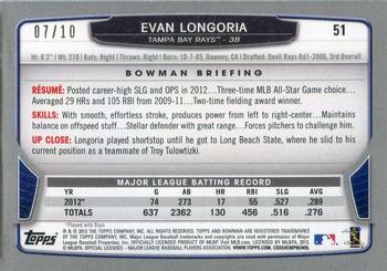 2013 Bowman - Purple Ice #51 Evan Longoria Back