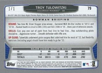2013 Bowman - Red #79 Troy Tulowitzki Back