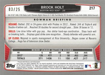2013 Bowman - Red Ice #217 Brock Holt Back