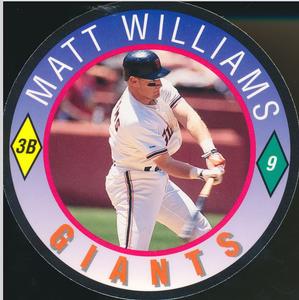 1992 Score Coca-Cola/Hardee's Major League Line-Up Discs #17 Matt Williams Front